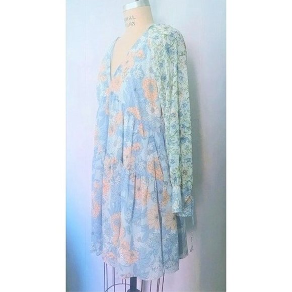 J. CREW BLUE PEACH FLORAL CHIFFON BABYDOLL SWING DRESS 10 NWT - Picture 6 of 13